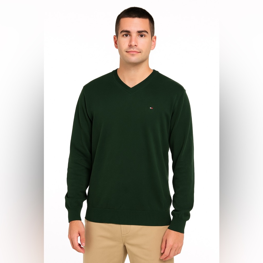 Tommy Hilfiger Green V-Neck Sweater